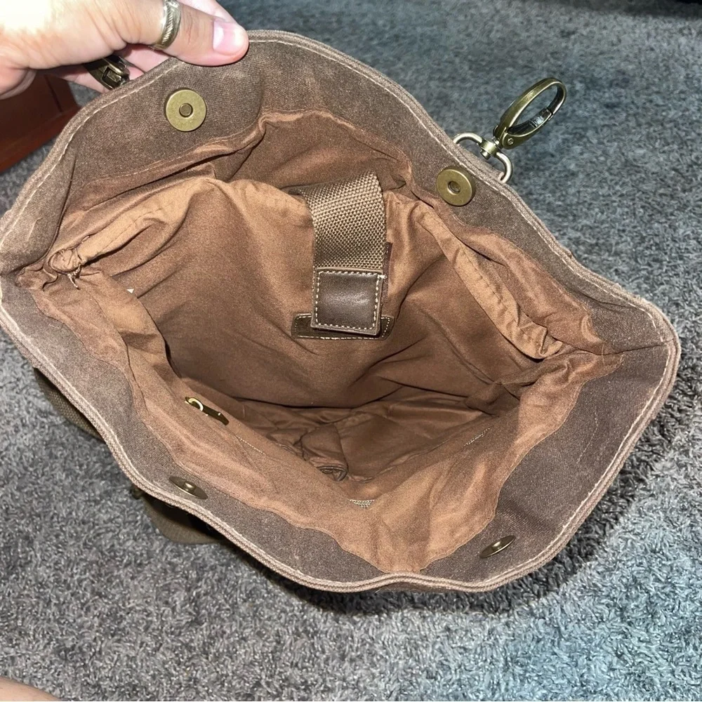 Sun Sand Cargoit Lennox Flap Fold Over Canvas Leather Backpack Buckle Rucksack